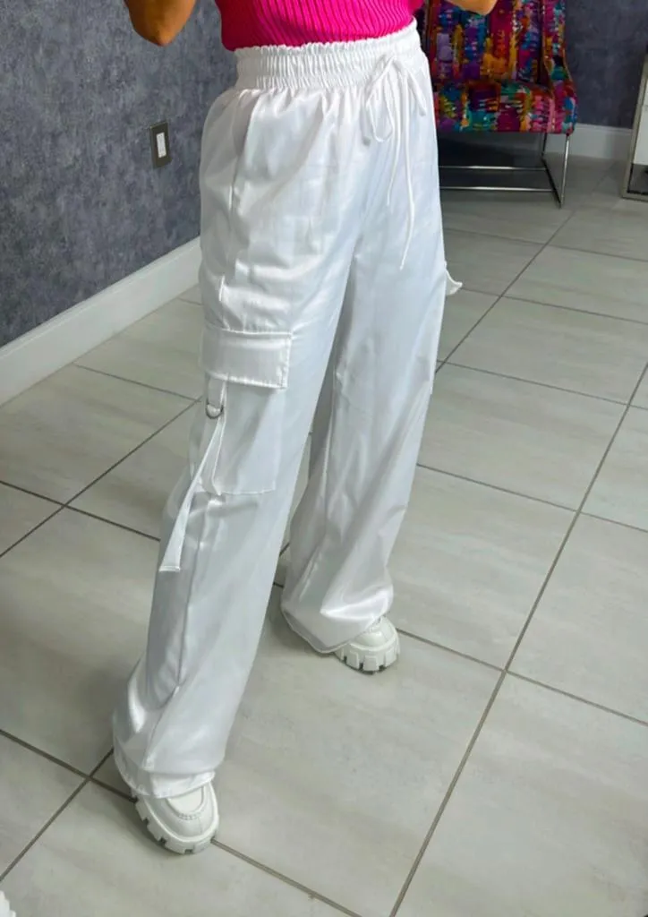 3722 Satin high rise wide leg cargo pants