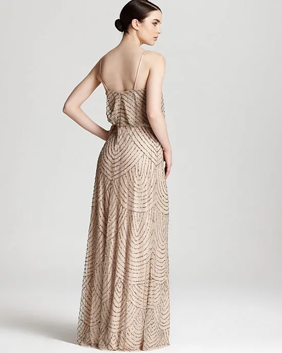 Adrianna Papell Art Deco Beaded Blouson Gown - Taupe Pink