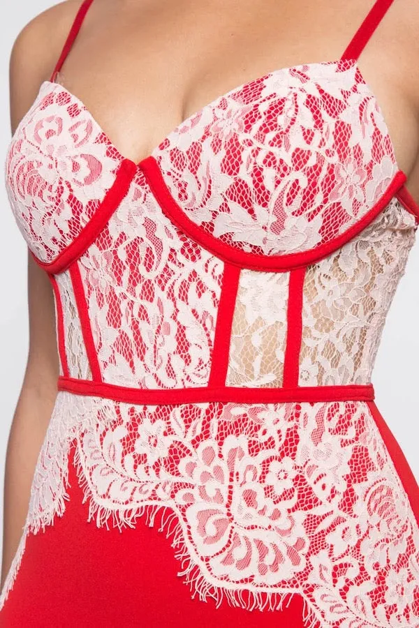 Asymmetrical Scalloped Lace Bustier Dress