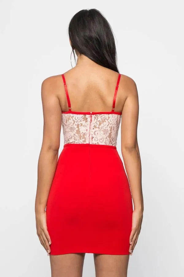 Asymmetrical Scalloped Lace Bustier Dress