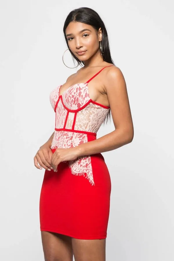 Asymmetrical Scalloped Lace Bustier Dress