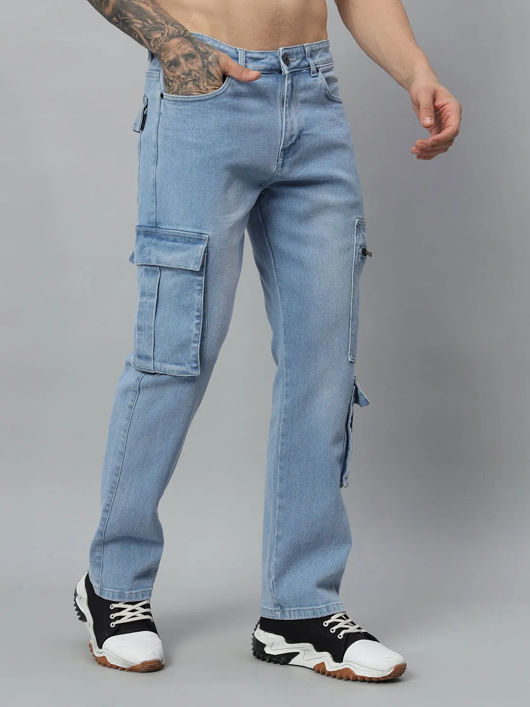 Baggy utility ice wash jeans