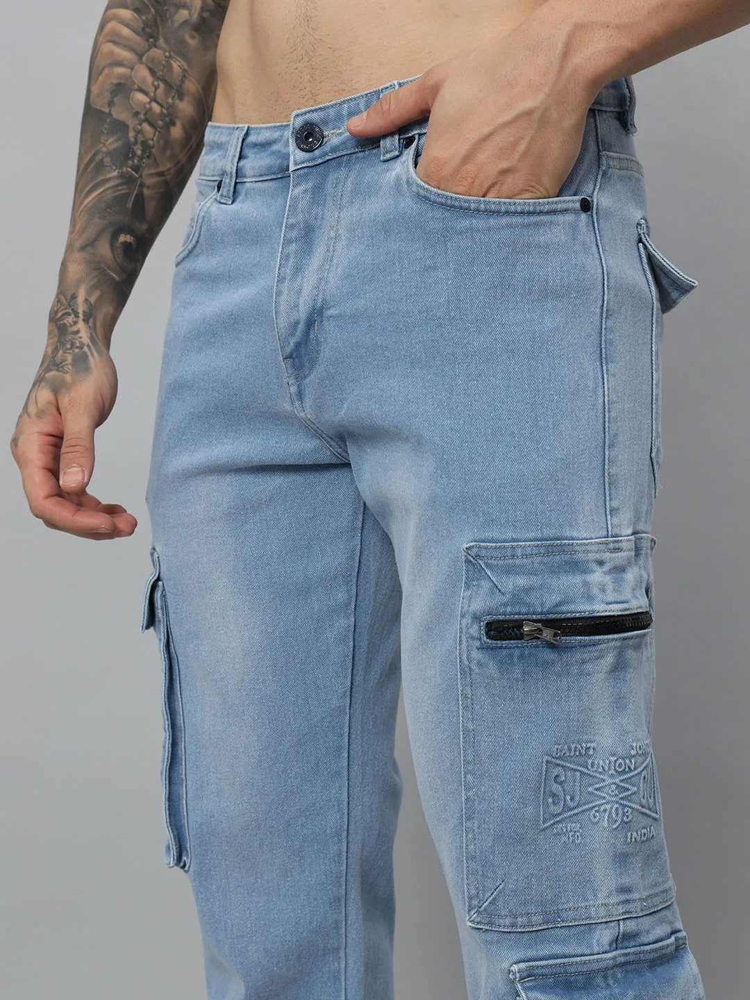 Baggy utility ice wash jeans