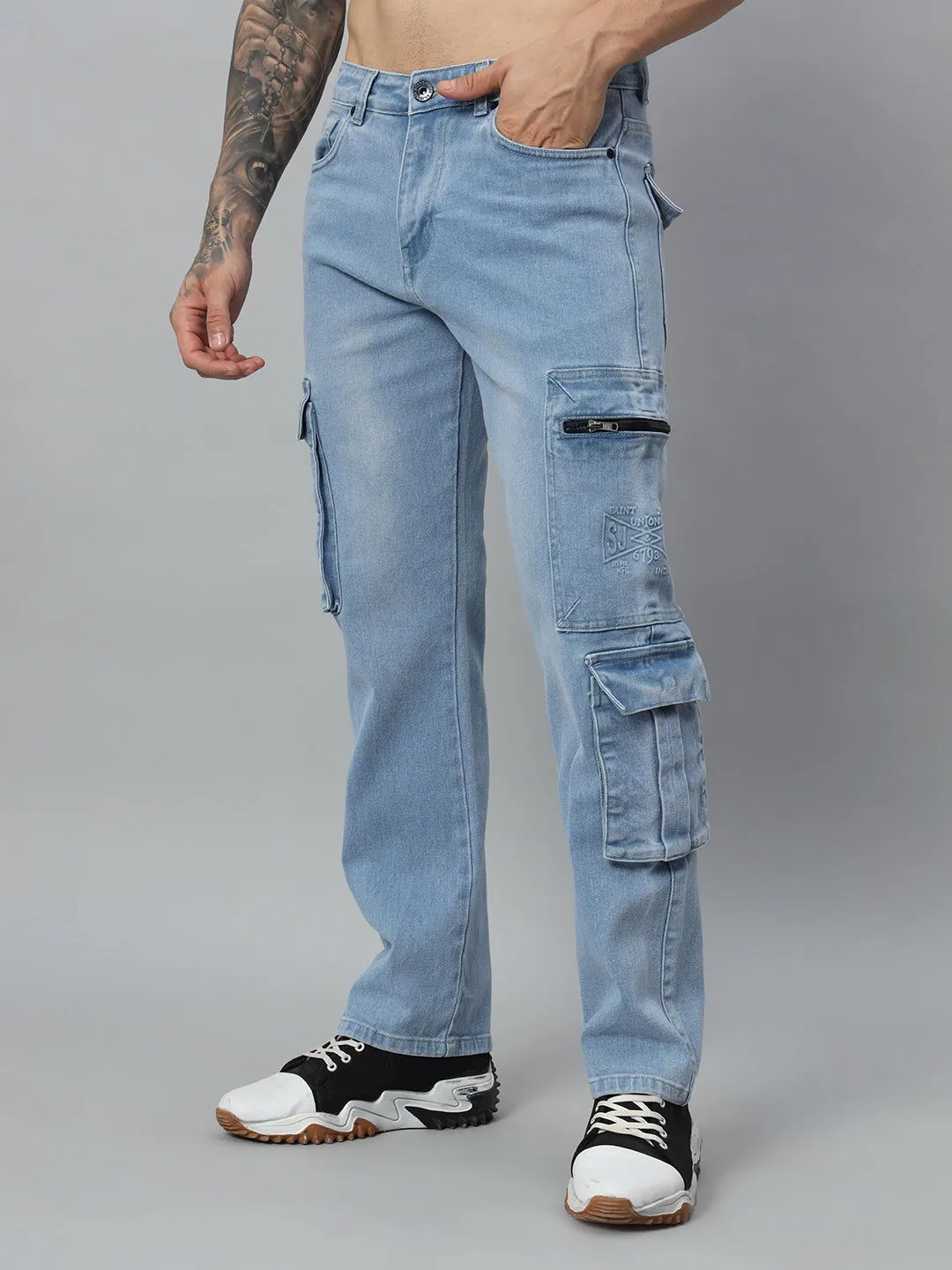 Baggy utility ice wash jeans