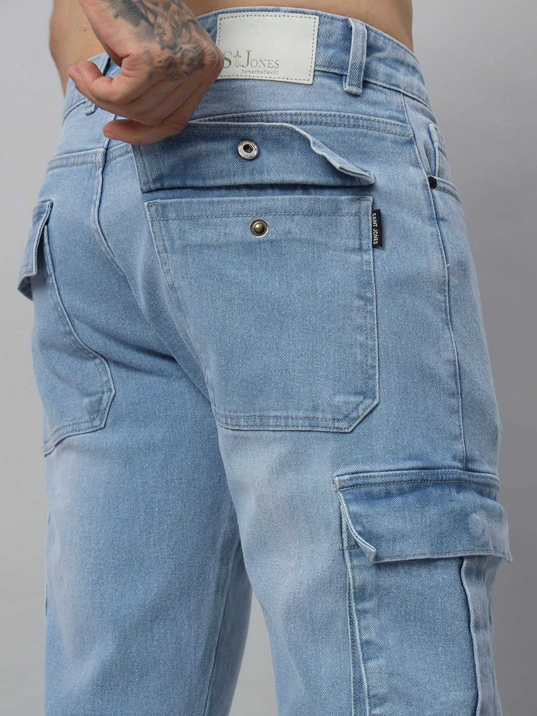 Baggy utility ice wash jeans