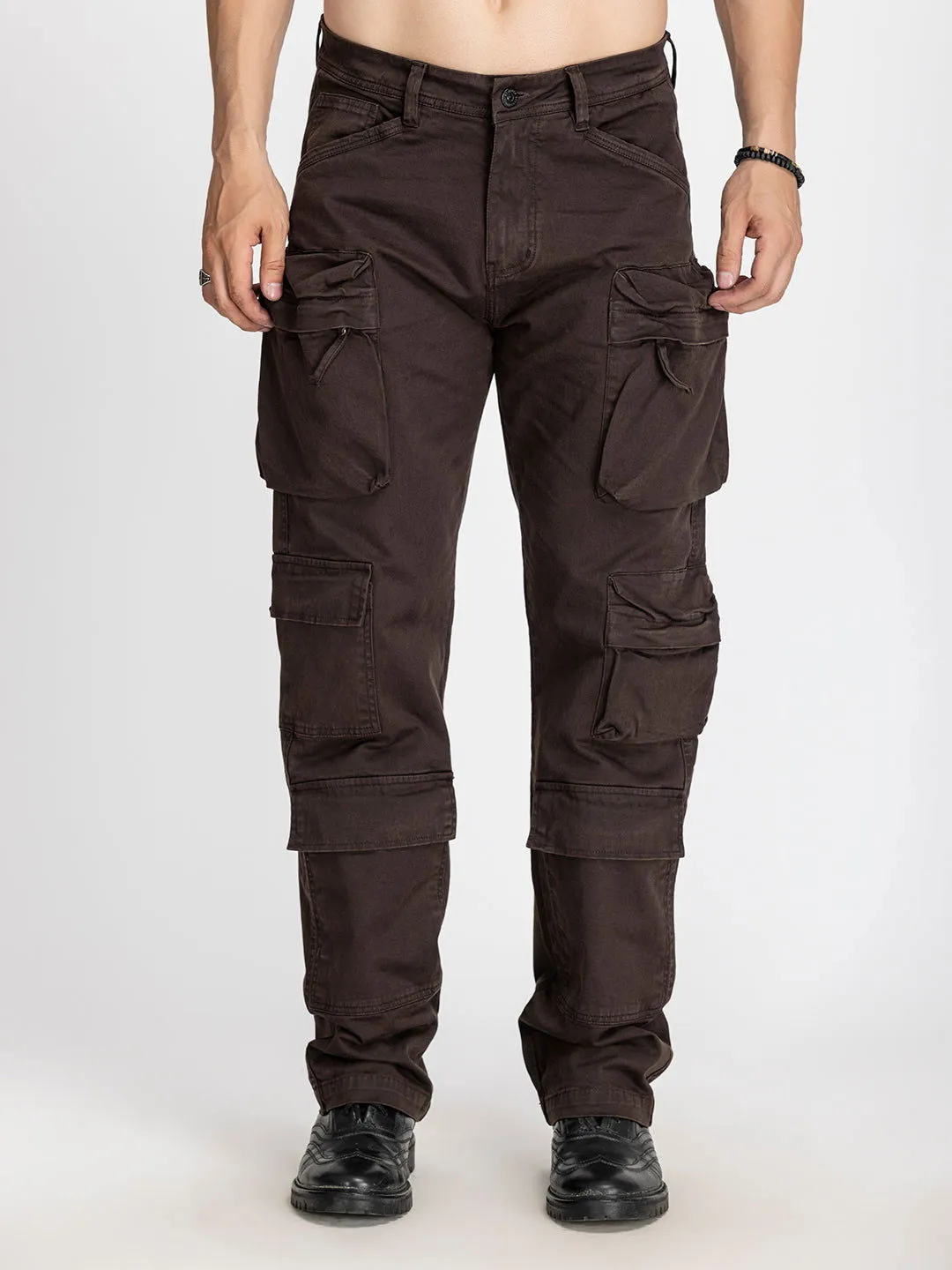 Baggy Utility Pants-10 pockets Brown