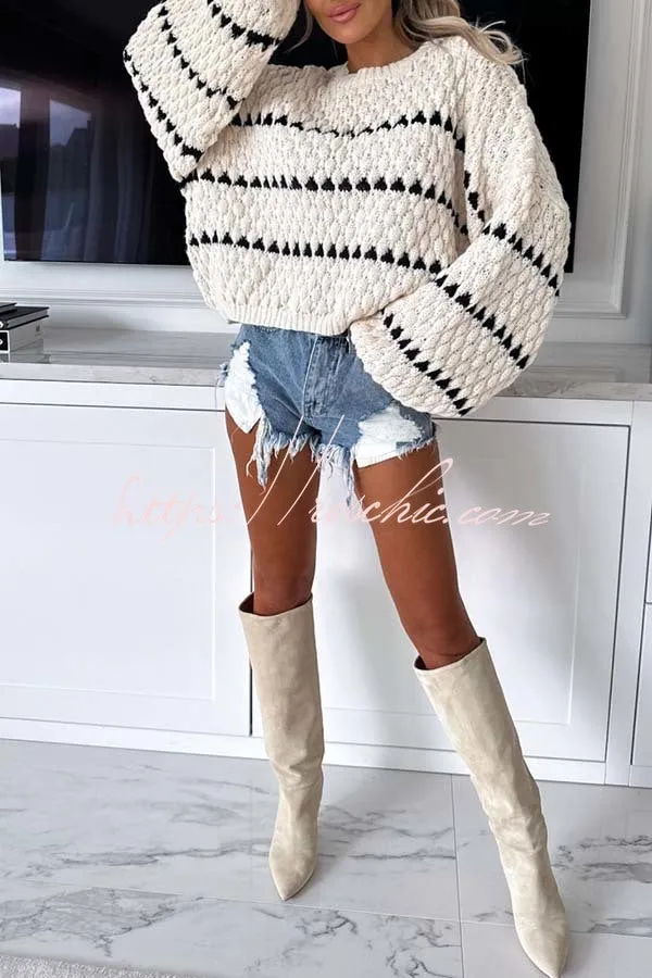 Boadi Contrast Striped Crew Neck Long Sleeved Knitted Sweater