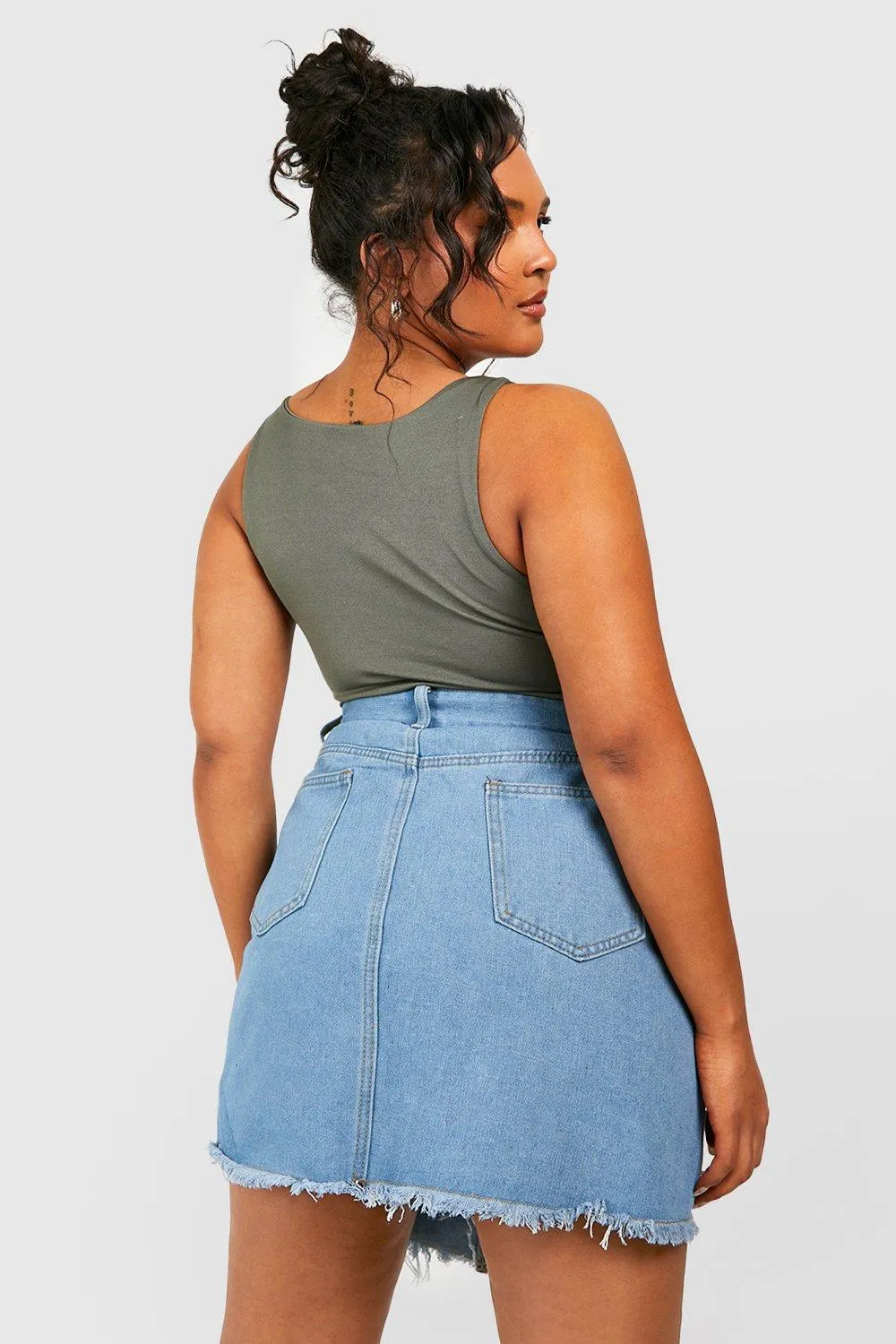 Boohoo Plus Wrap Denim Skirt, Blue