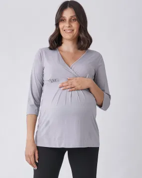 Bree Maternity  Crossover Work Top - Silver