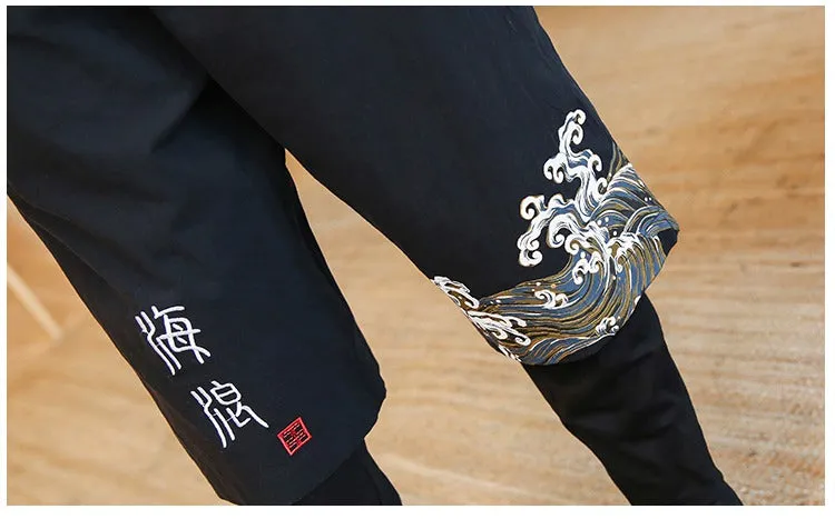 Chinese Style Printed Pencil Legs Men Jogger Pants