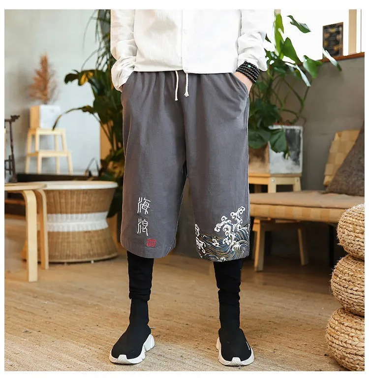 Chinese Style Printed Pencil Legs Men Jogger Pants