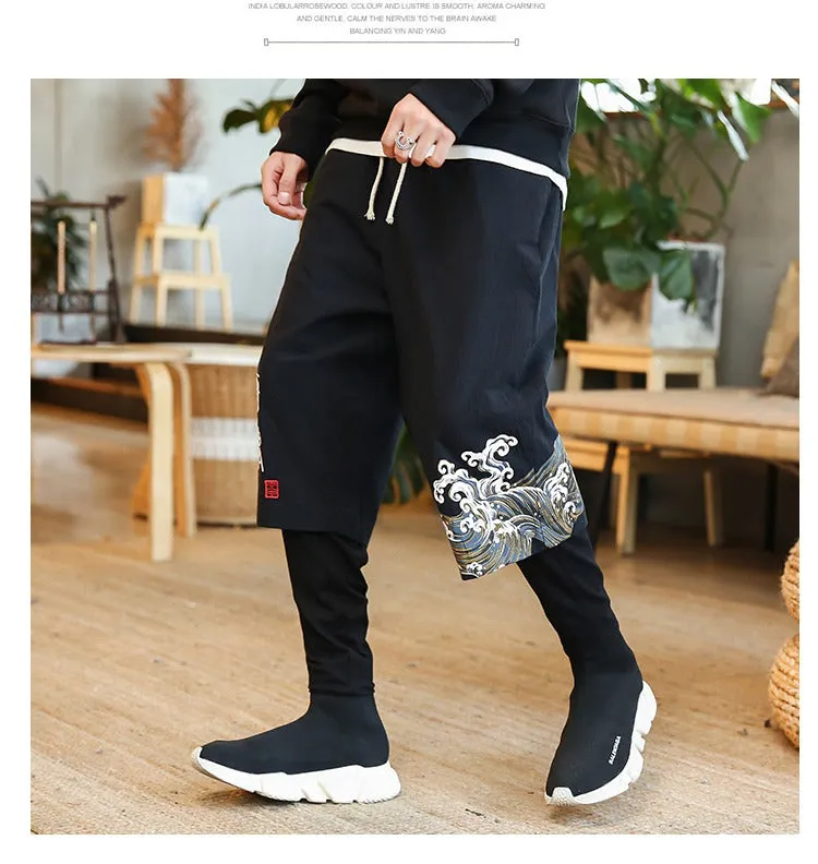 Chinese Style Printed Pencil Legs Men Jogger Pants