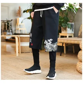 Chinese Style Printed Pencil Legs Men Jogger Pants