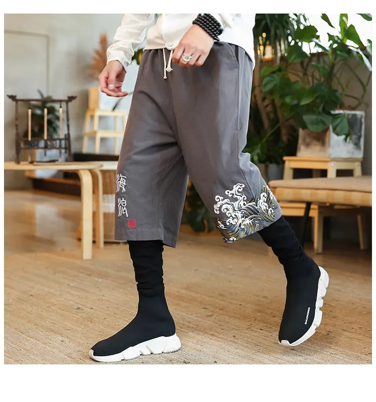 Chinese Style Printed Pencil Legs Men Jogger Pants