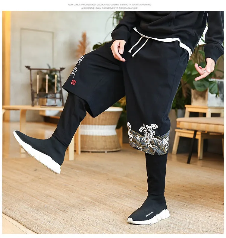 Chinese Style Printed Pencil Legs Men Jogger Pants