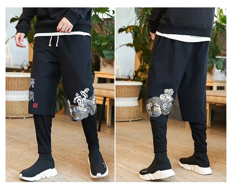 Chinese Style Printed Pencil Legs Men Jogger Pants