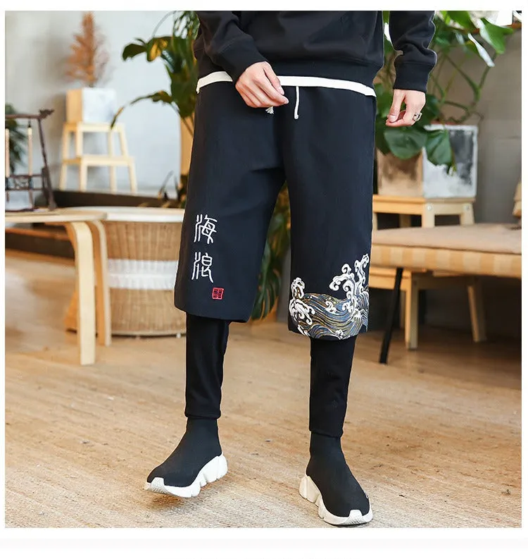 Chinese Style Printed Pencil Legs Men Jogger Pants