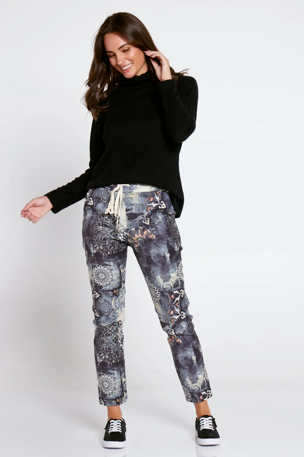 Edith Faux Suede Pants - Steam Punk Floral