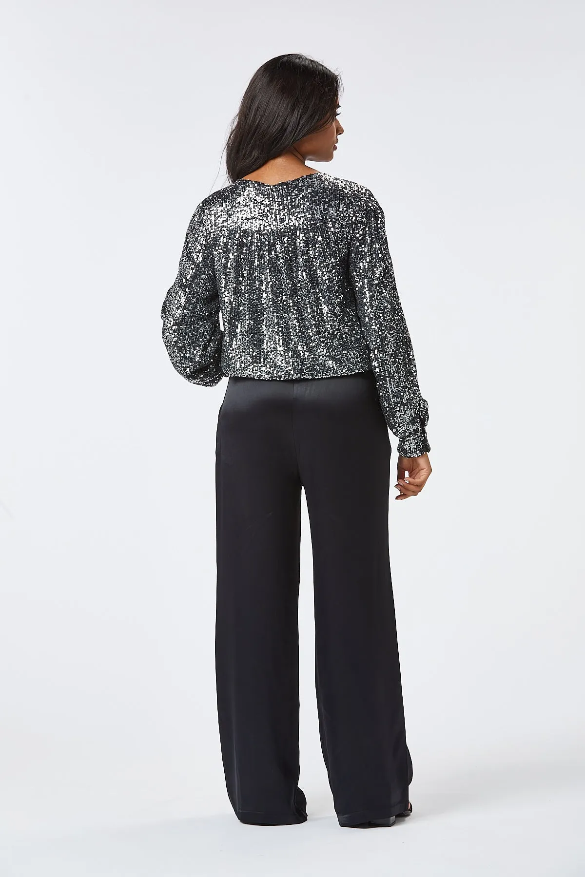 ELSIE WRAP SEQUIN BLOUSE (GREY)