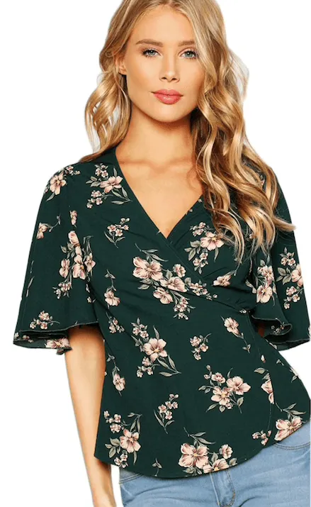 FLORAL BOUQUET WRAP TOP