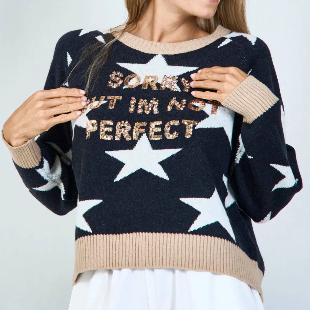 Fun star print slogan sweater wholesale