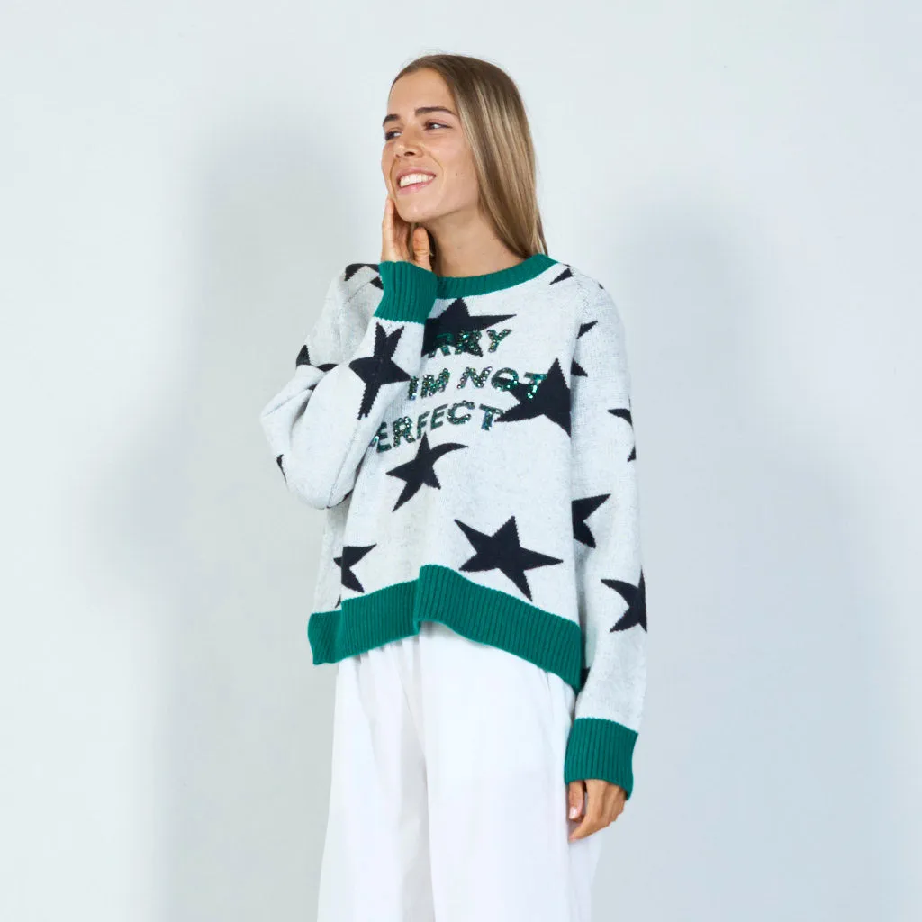 Fun star print slogan sweater wholesale