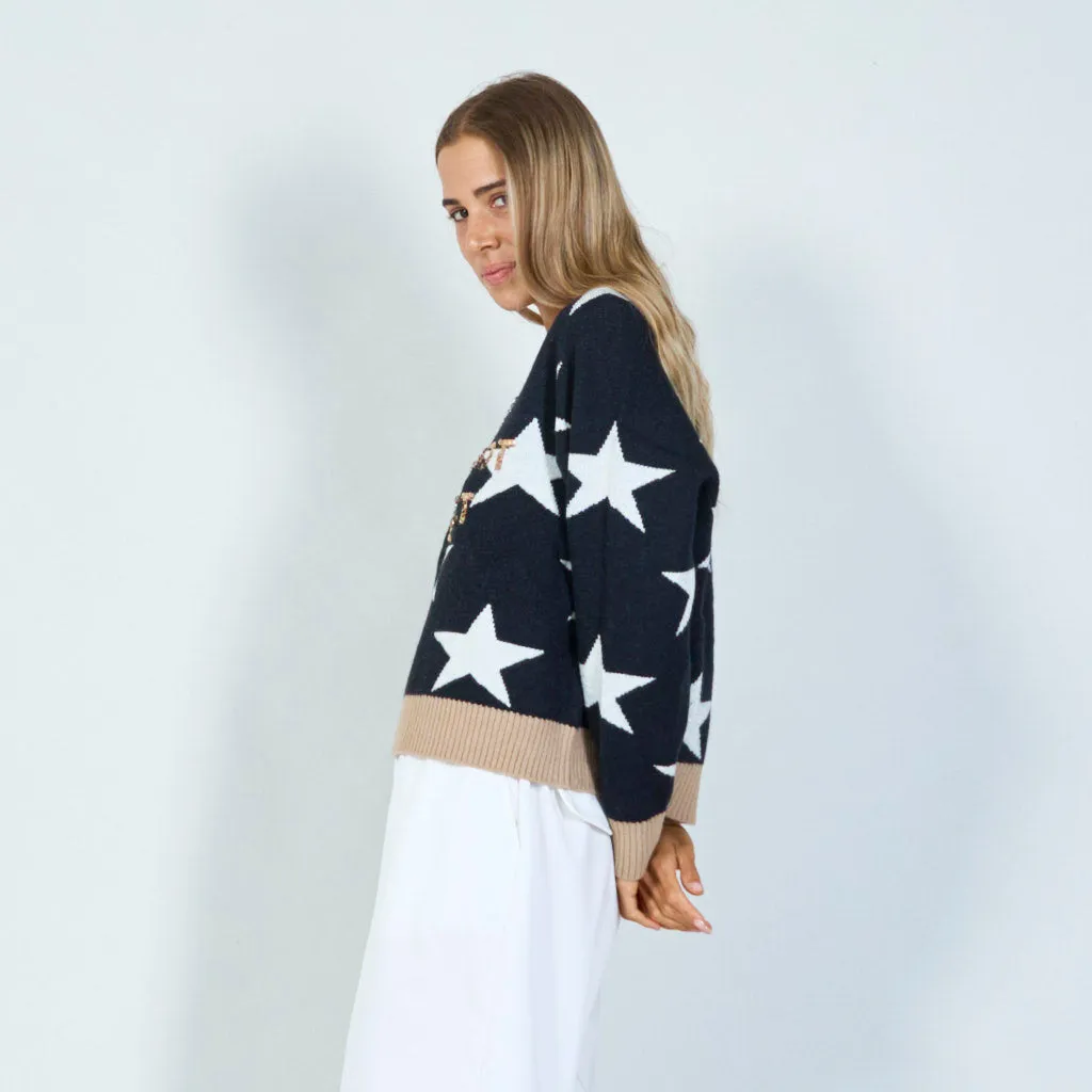 Fun star print slogan sweater wholesale