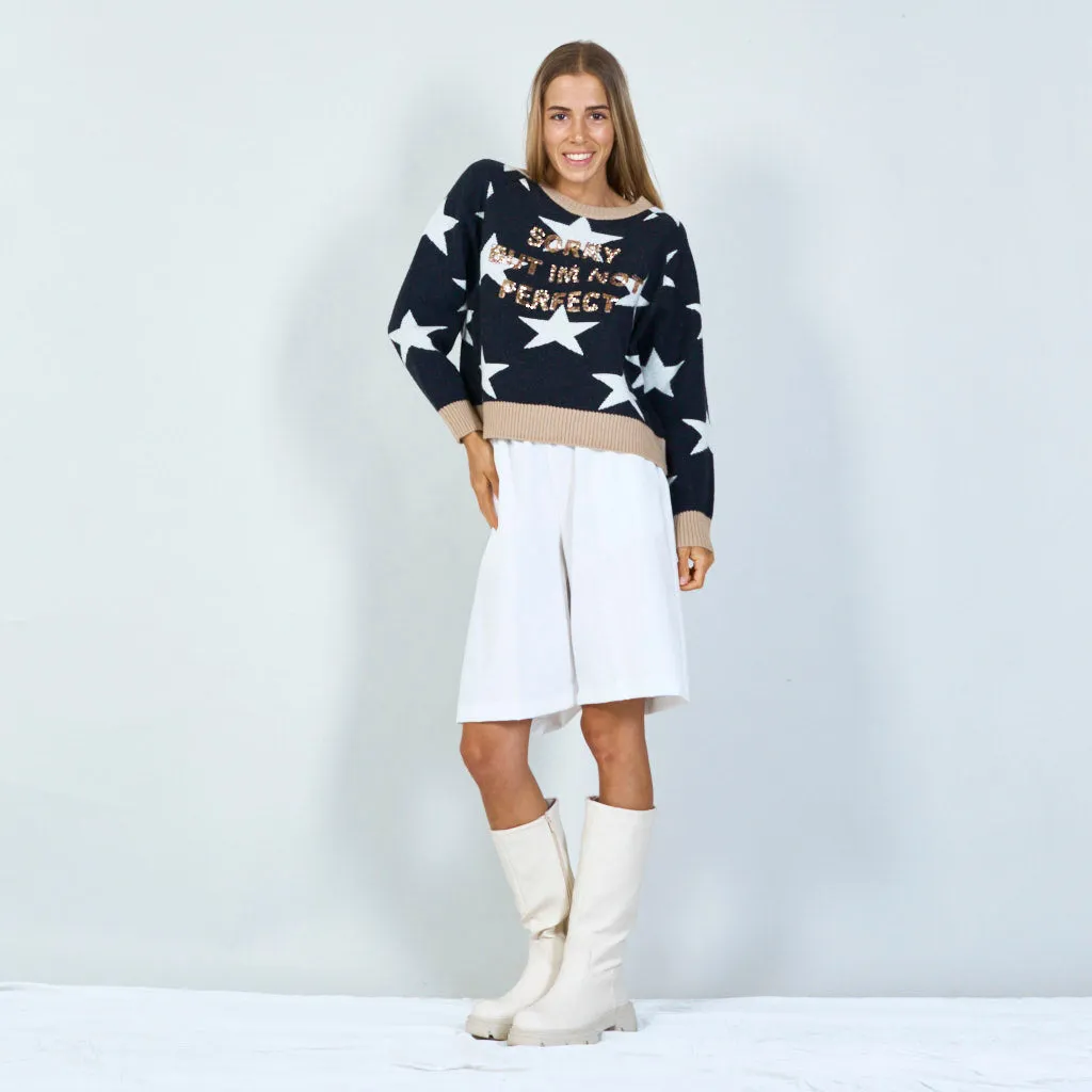 Fun star print slogan sweater wholesale