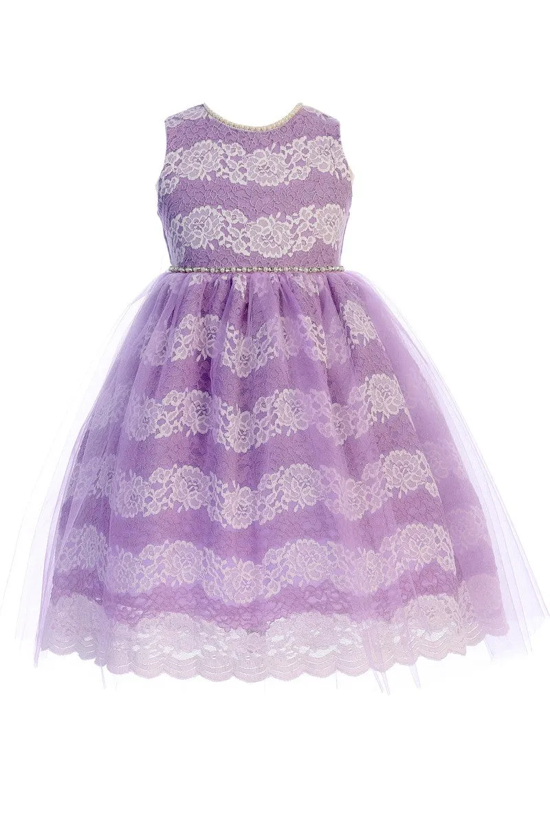 Girls Multi Color Floral Lace Tulle Pearls Easter Dress 2T-14