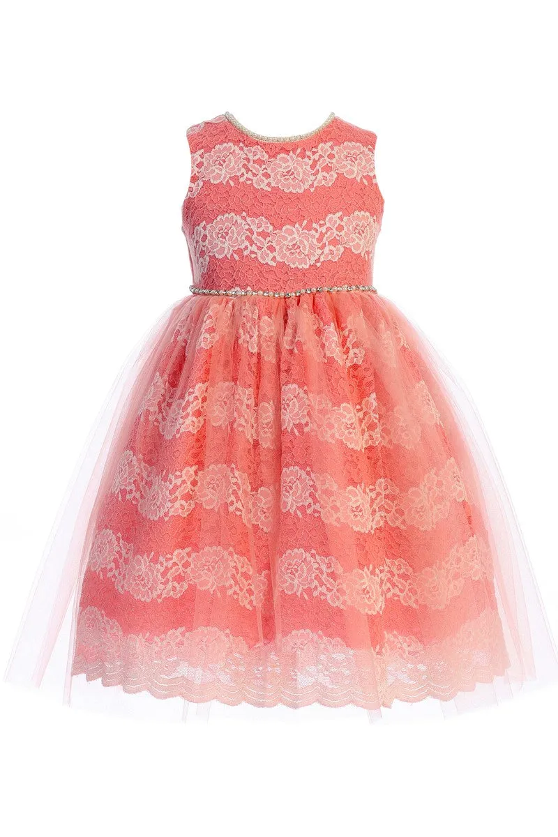 Girls Multi Color Floral Lace Tulle Pearls Easter Dress 2T-14