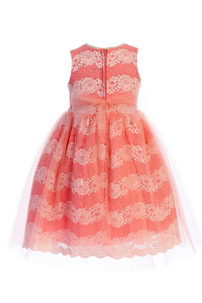 Girls Multi Color Floral Lace Tulle Pearls Easter Dress 2T-14