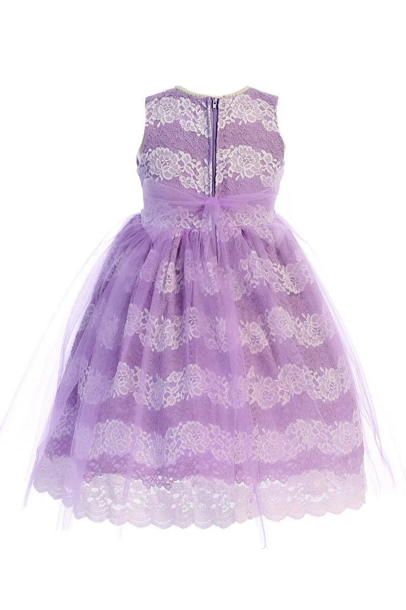 Girls Multi Color Floral Lace Tulle Pearls Easter Dress 2T-14