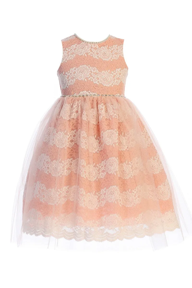 Girls Multi Color Floral Lace Tulle Pearls Easter Dress 2T-14