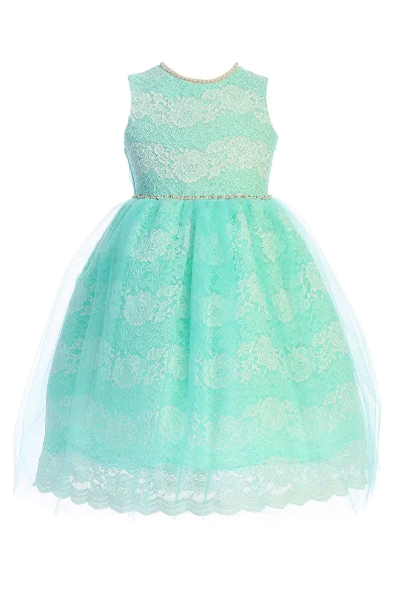 Girls Multi Color Floral Lace Tulle Pearls Easter Dress 2T-14