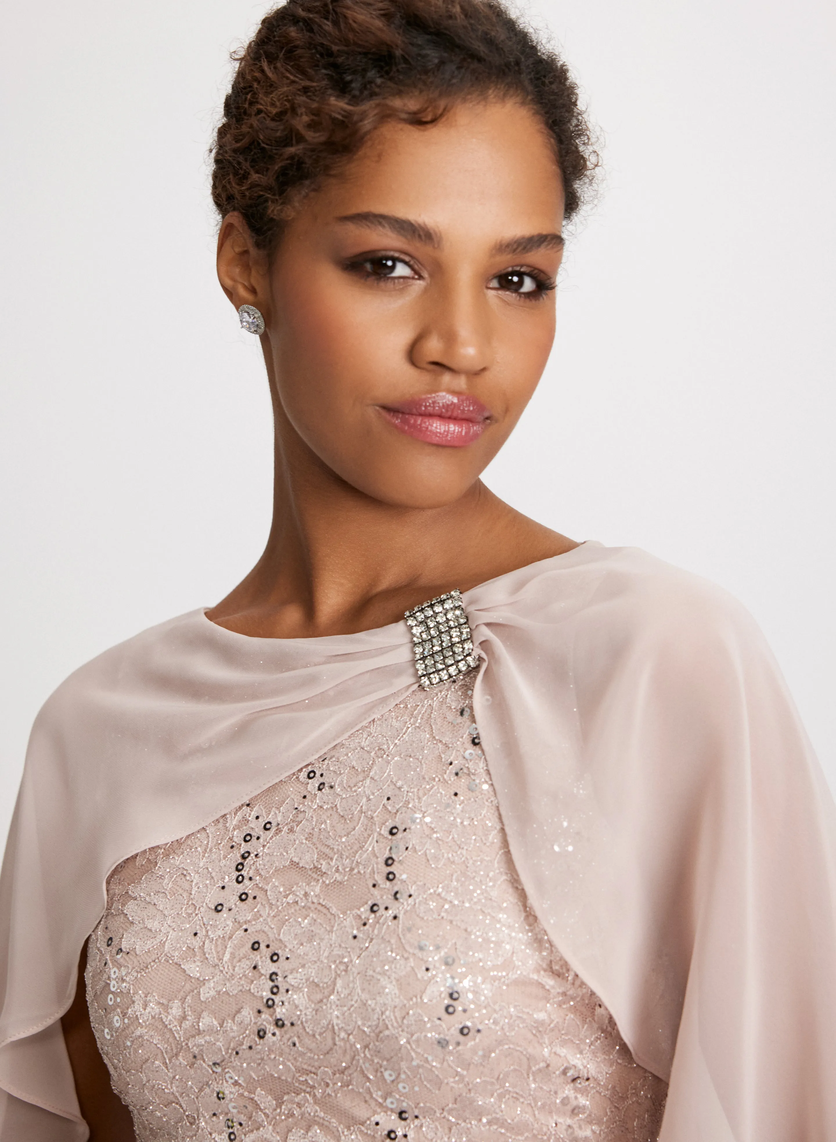 Glitter Lace Capelet Dress