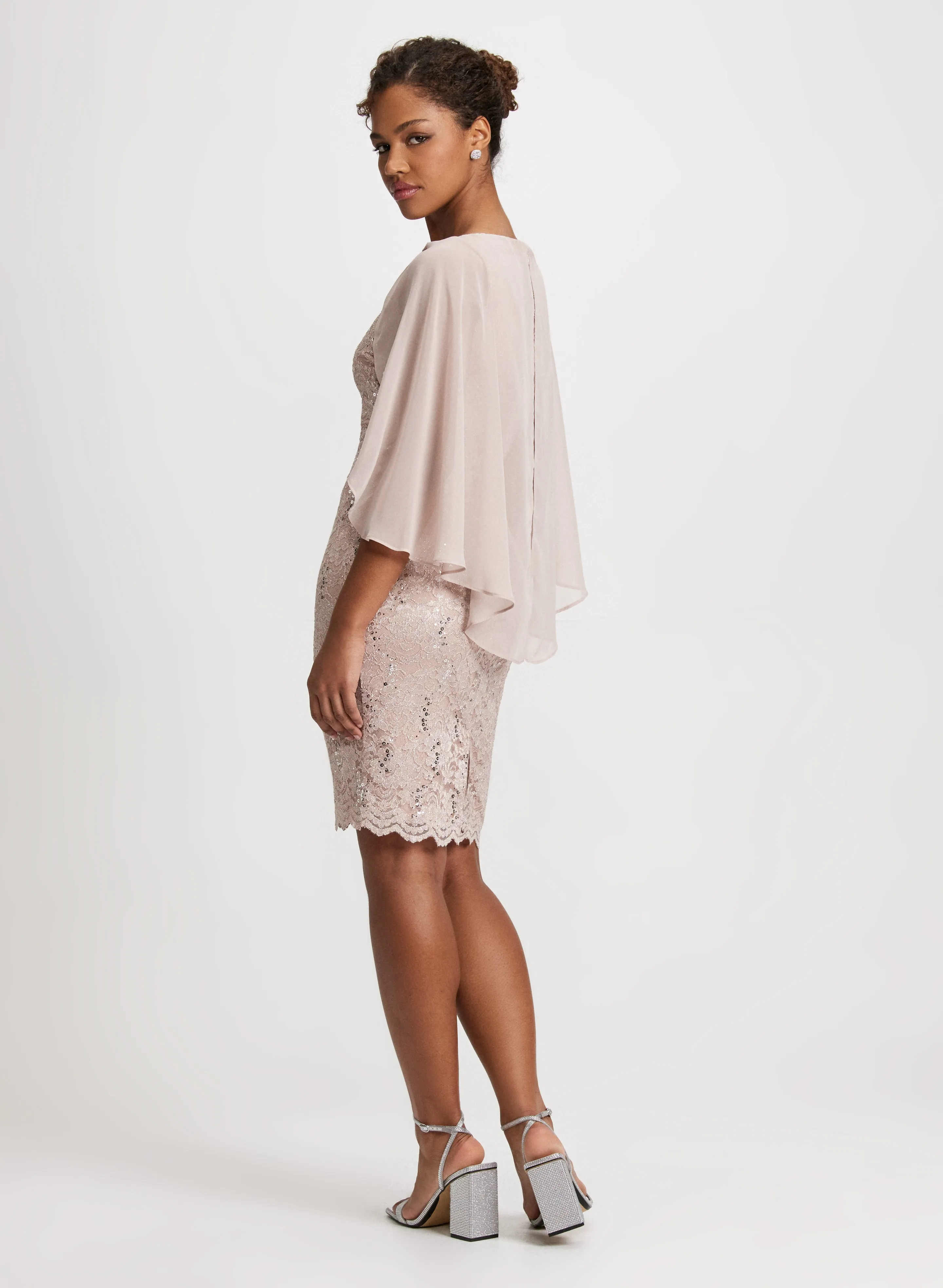 Glitter Lace Capelet Dress