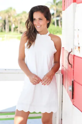 Ivory Scalloped Short Dress