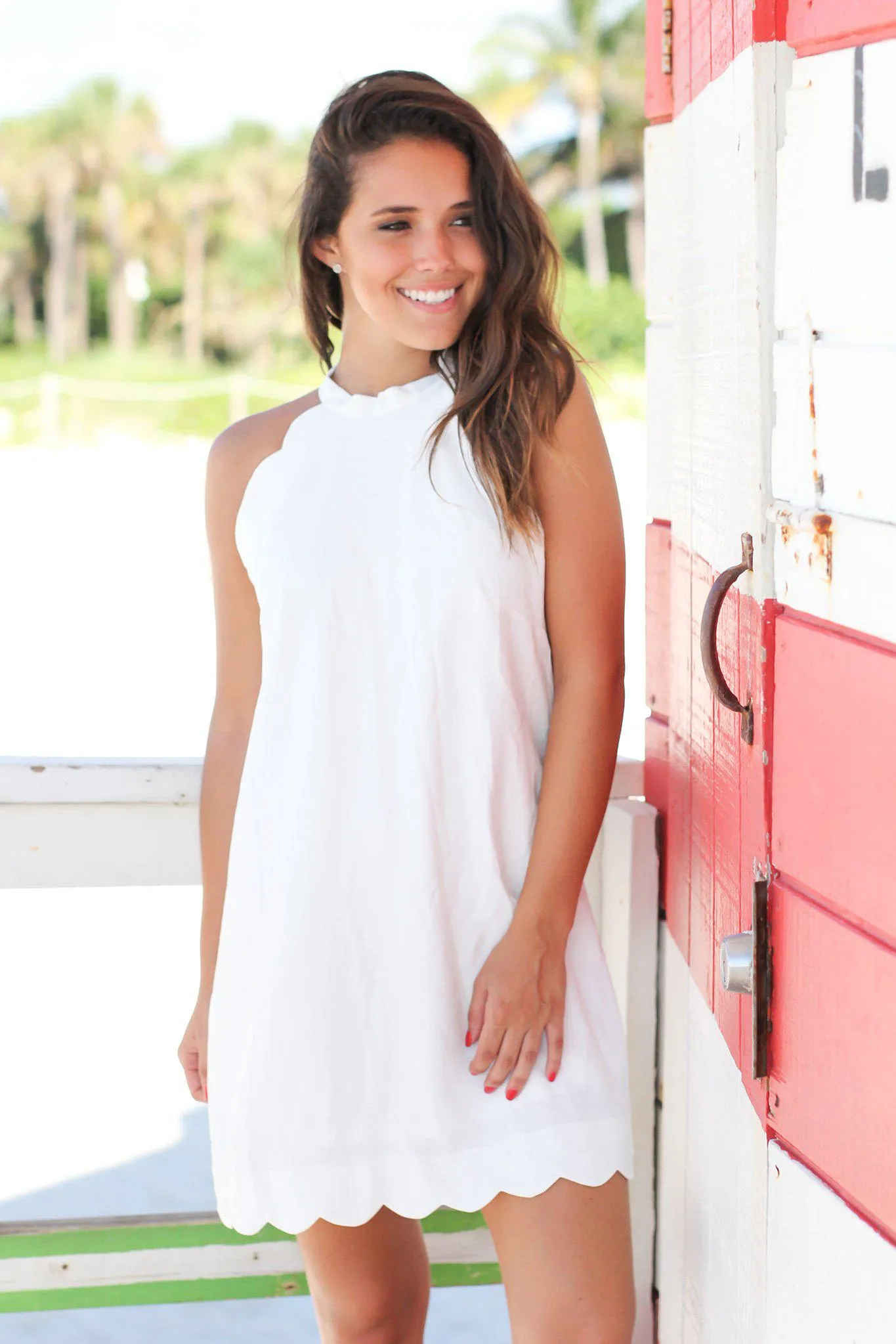 Ivory Scalloped Short Dress