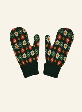 Knitted Mittens - Green Patchwork