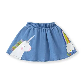 Little maven Girls Skirt Summer Unicorn Rainbow Denim Skirt Lovely Clothes Cotton for Toddler Infant Skirt Dress Kids Clothes