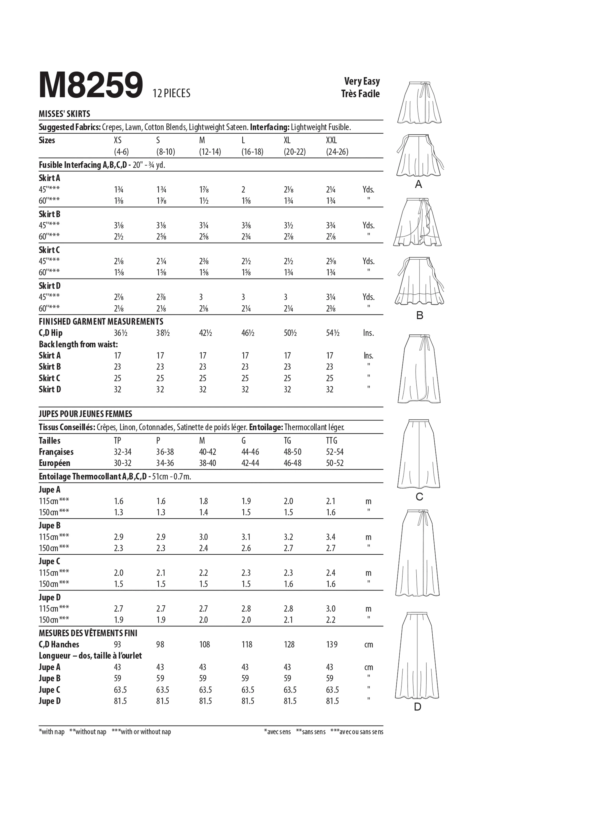 McCall's Sewing Pattern 8259 Misses' Skirts