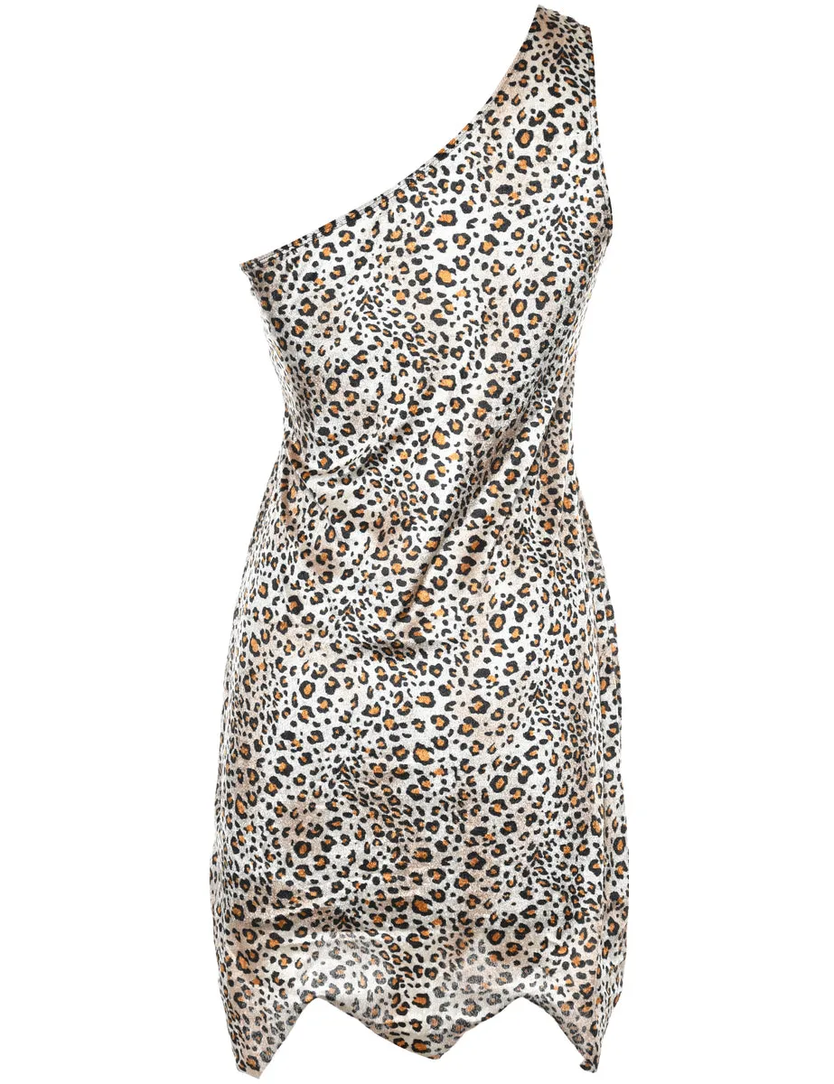 One Shouldered Leopard Print Dress - S