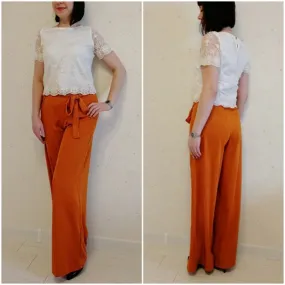 Orange Chiffon Palazzo Pants