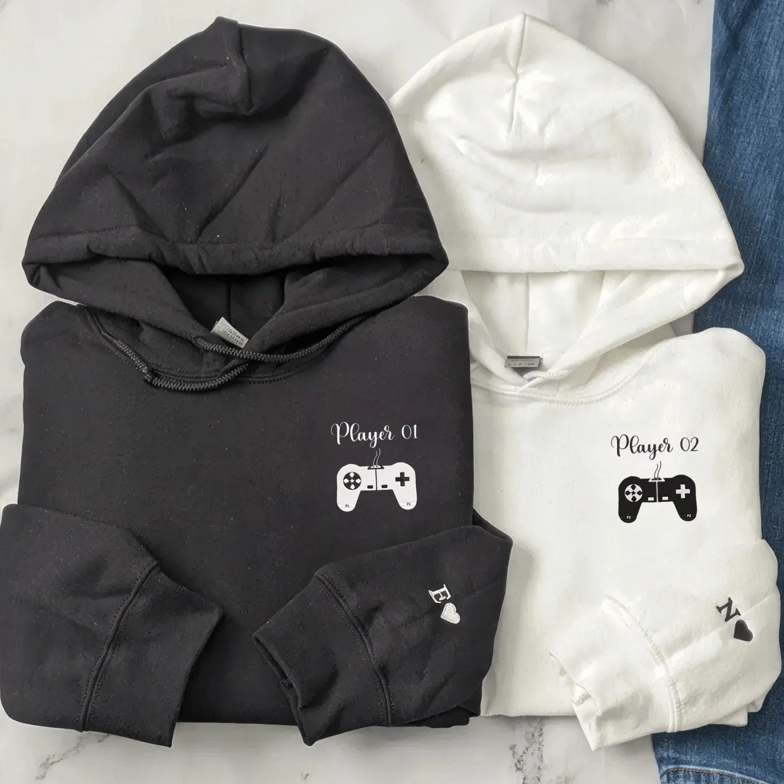 Player 01 and Player 02 Matching Gamer Hoodies – Custom Couple Sweatshirts