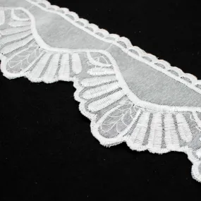 Scalloped Embroidered Voil White Lace Trim 10cm