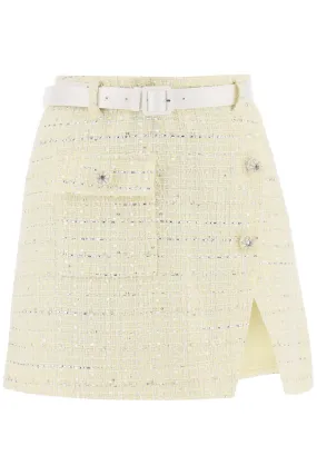 Self portrait wrap mini skirt in boucle tweed