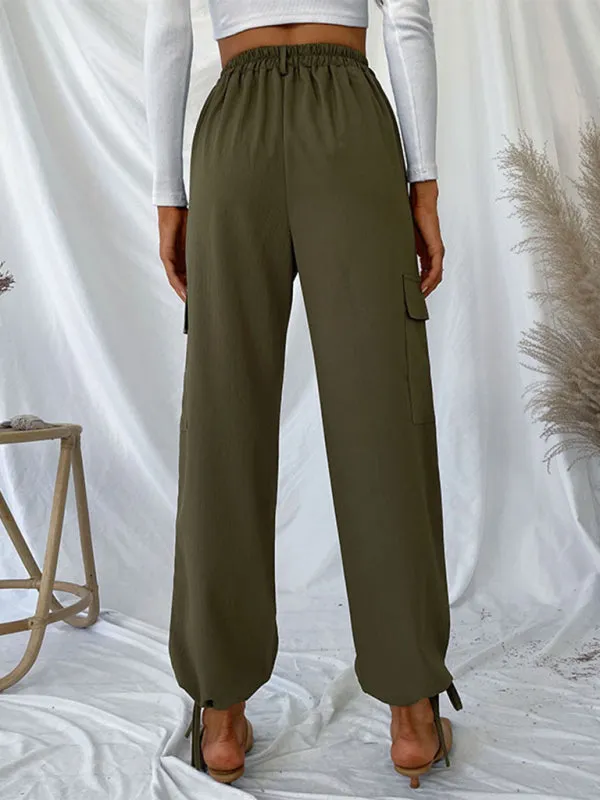 Solid High-Rise Ankle-Tie Pencil Cargo Pants