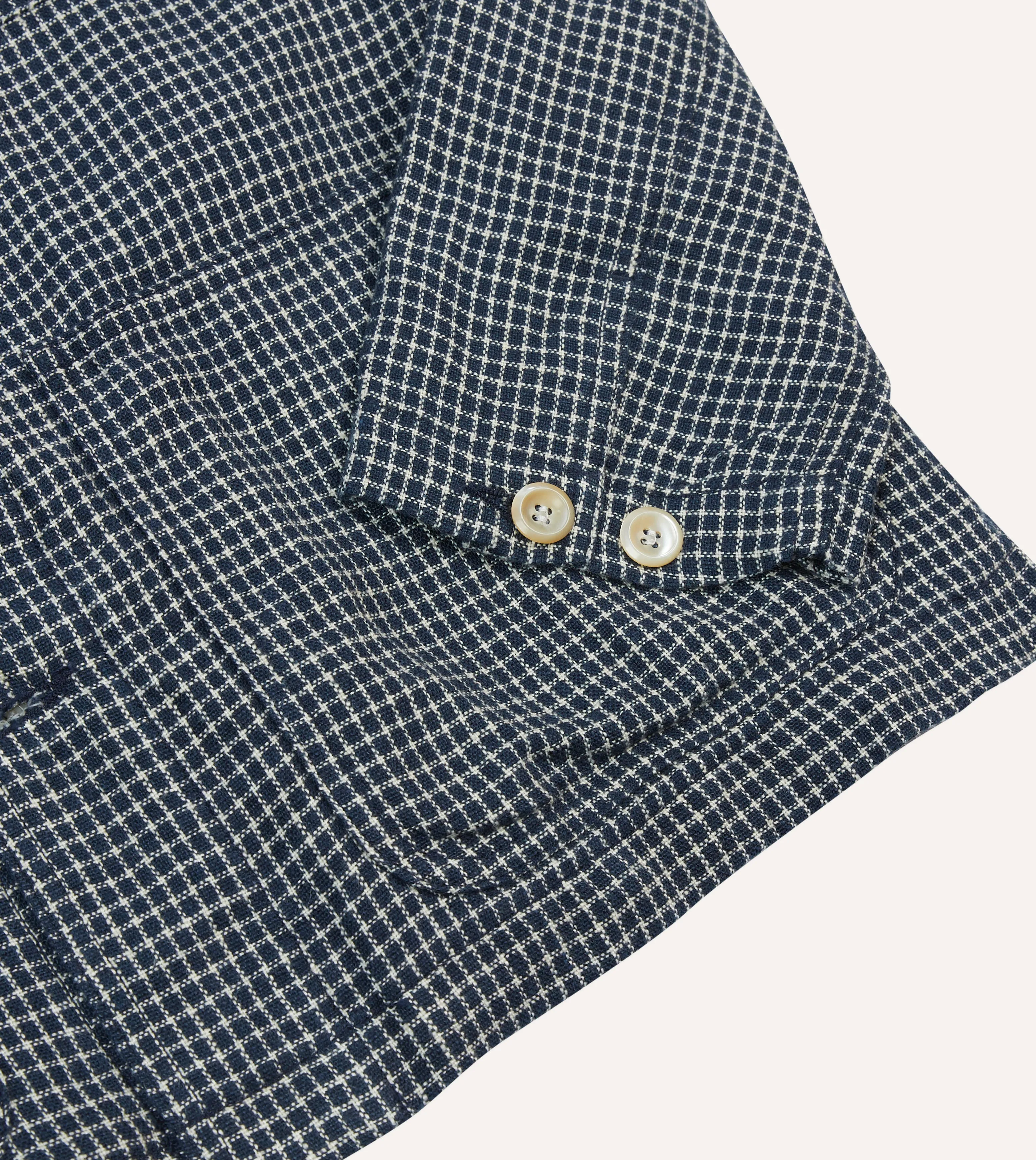 St. JOHN by Drake's Navy Check Linen Fatigue Jacket