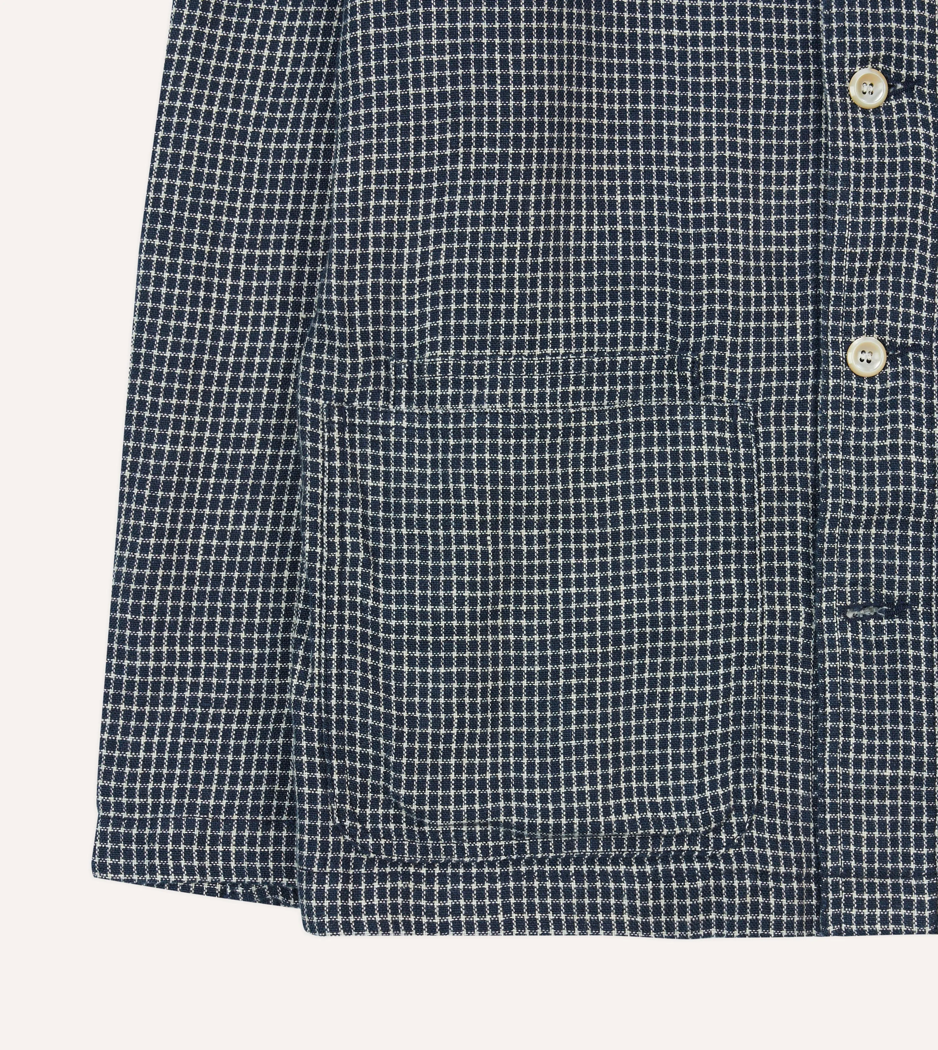 St. JOHN by Drake's Navy Check Linen Fatigue Jacket