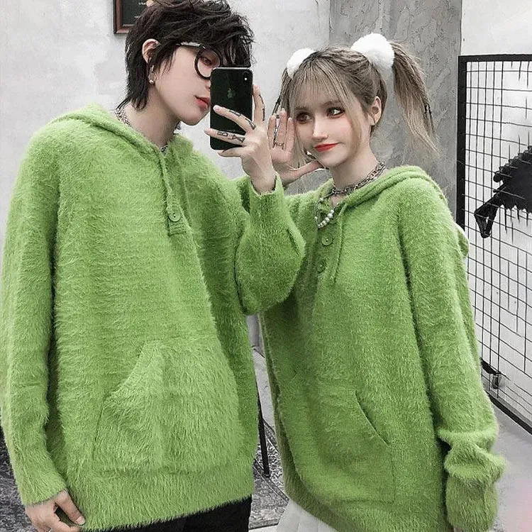 Sweet Serenade: Girlfriend Boyfriend Frog Knit Hoodie - Because Comfort Should be Cute! 🎶🌟